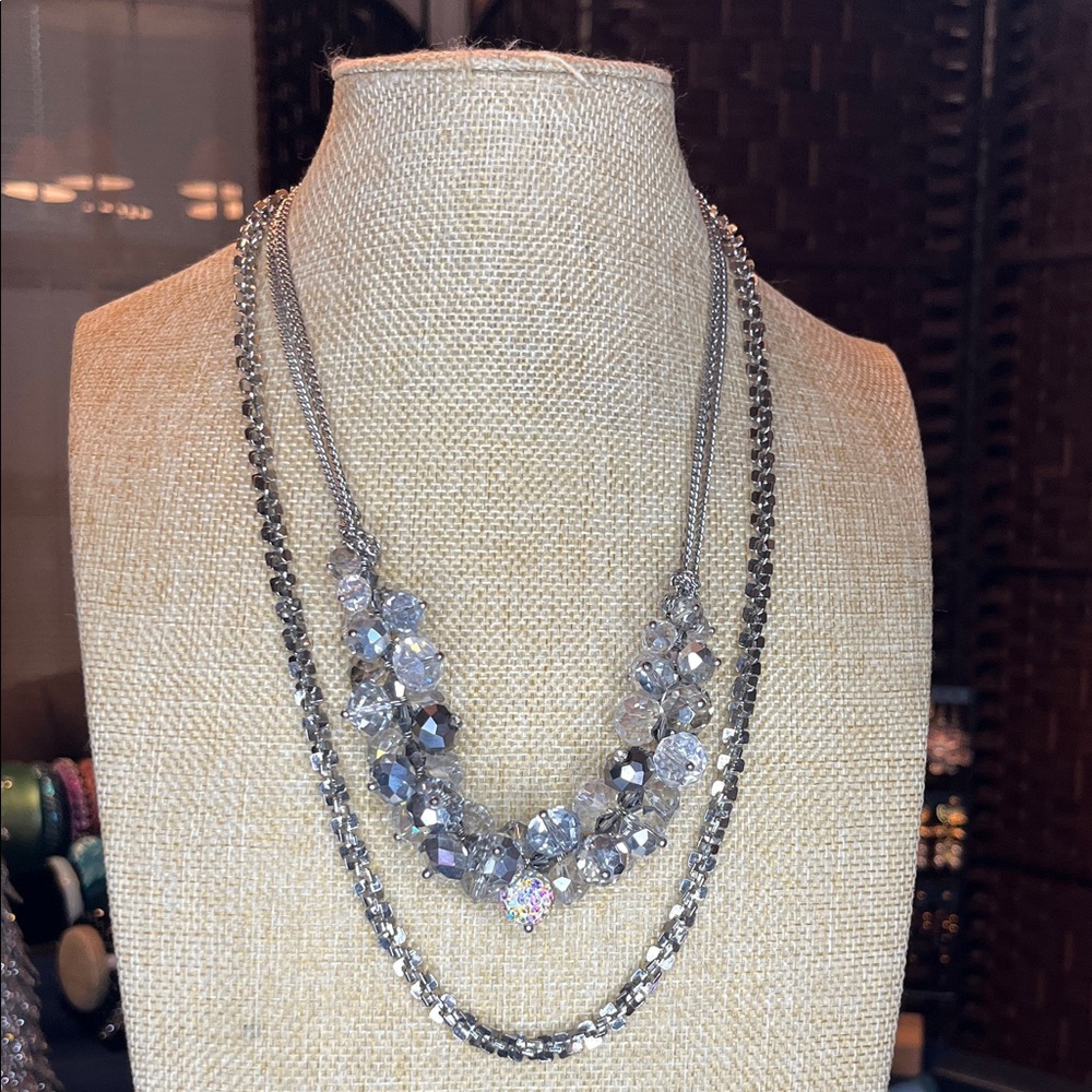 Elegant Silver Crystal Cha Cha Necklace with Silver Chain